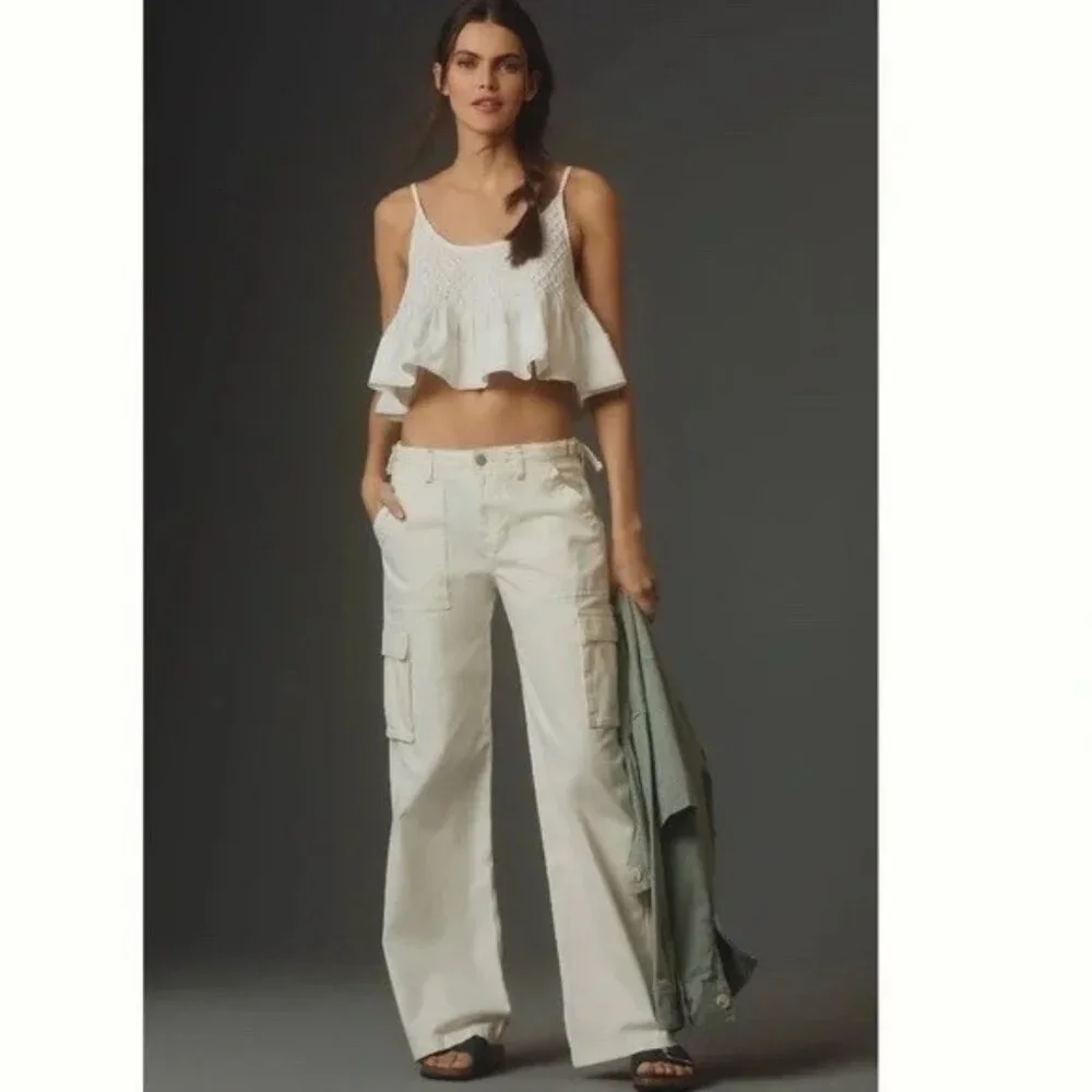 NWT Anthropologie Sanctuary Women's Reissue Cargo Pants Ivory XL - Picture 1 of 8